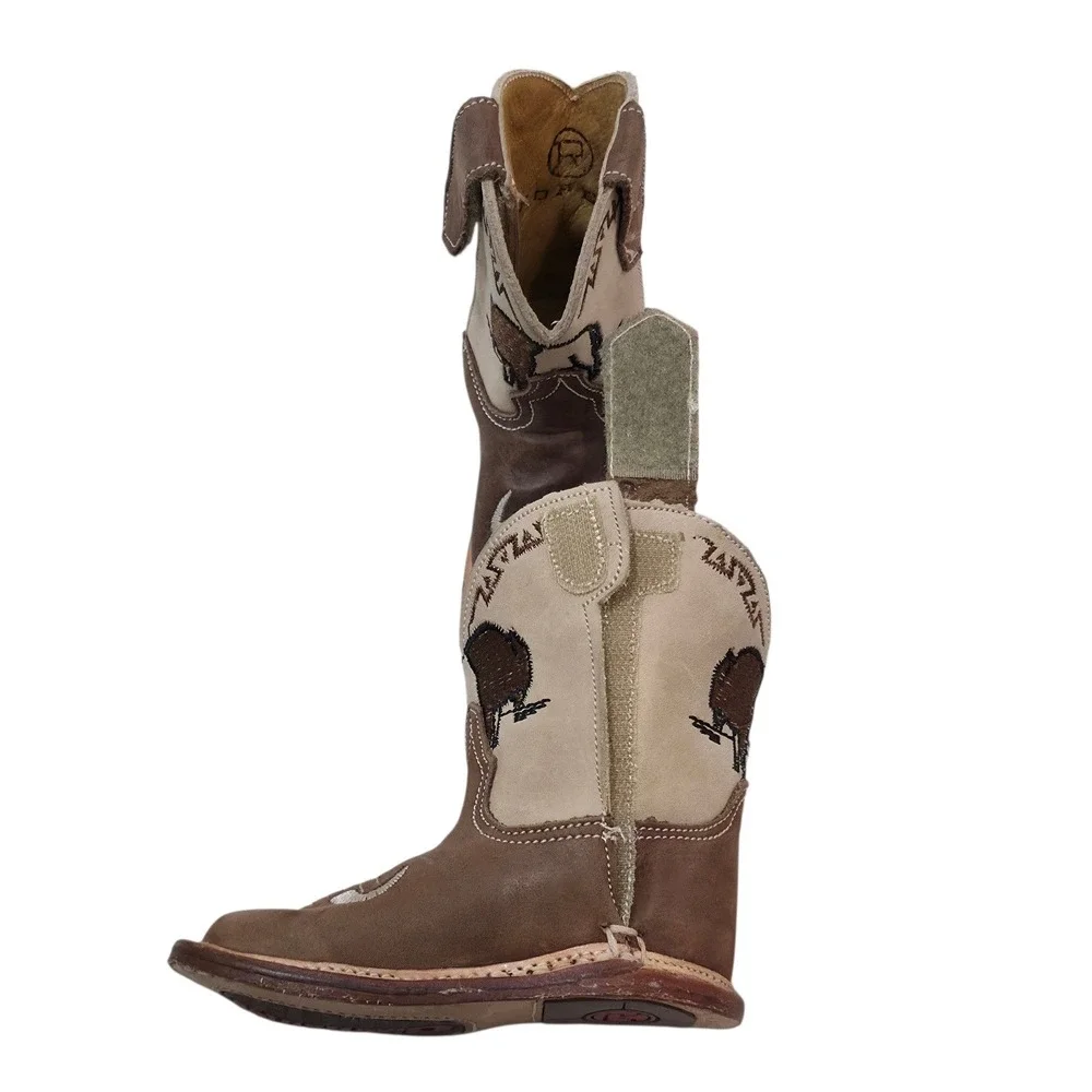 Roper Cowbabies Brown Leather Buffalo Longhorn Western Boots Infant Size 2 11371